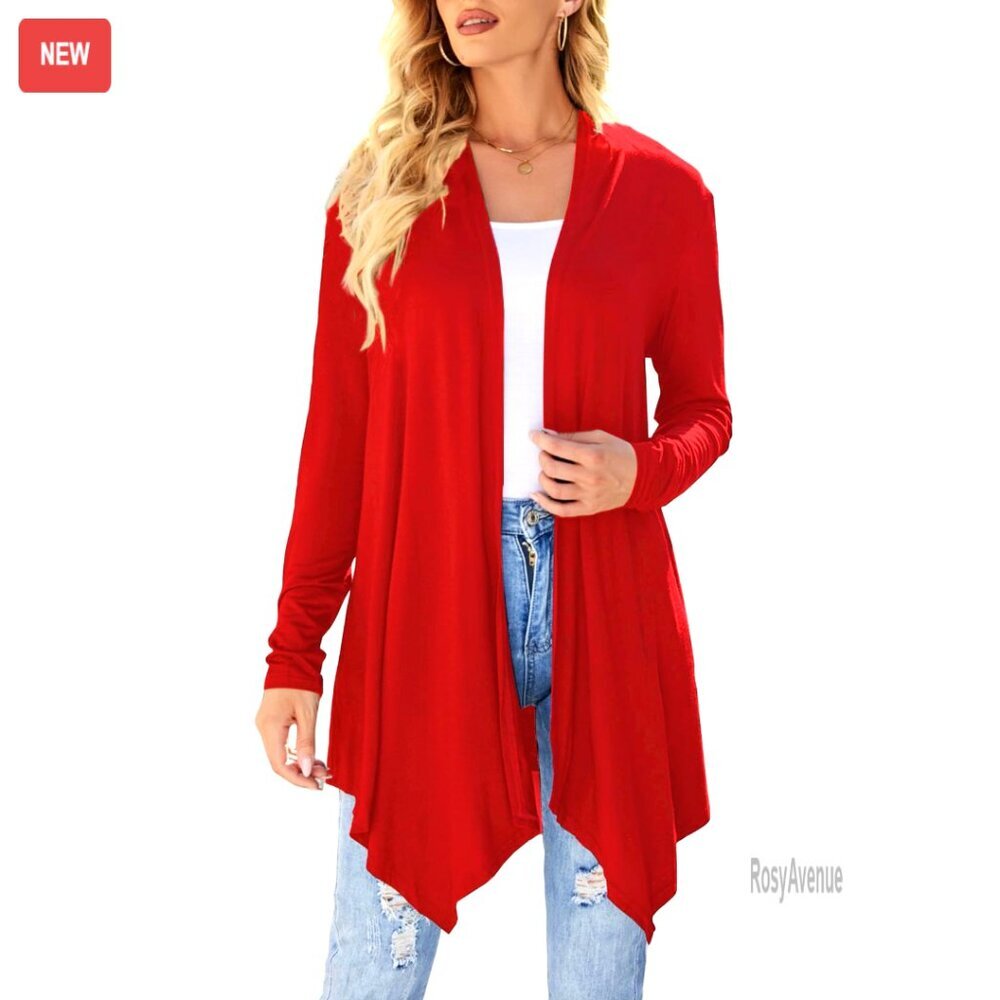 Draped Front Open Cardigan Lightweight Long Sleeve Sweater Chic Casual